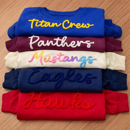 Custom Chenille Lettering Team Name Sweatshirt, Embossed Mascot Sweatshirt, Custom School Sweatshirt, 3D Chenille Embroidery, Gift For Friend, Family fc15819a-fa1b-430c-8602-d147657c62f9-as1.jpg