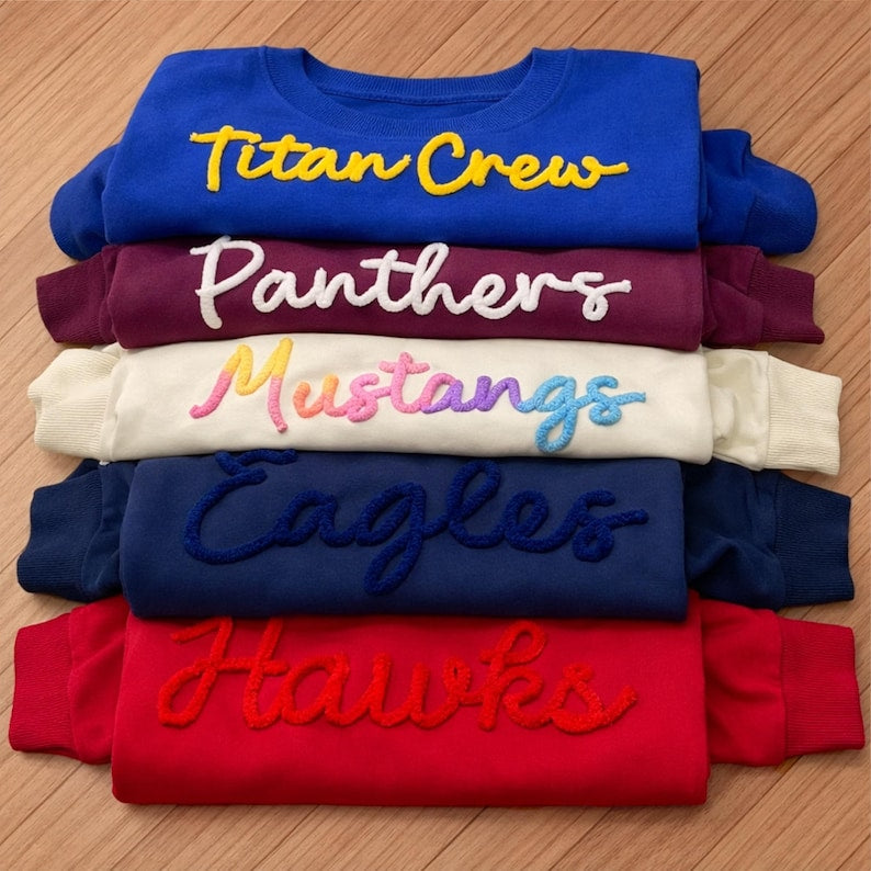 Custom Chenille Lettering Team Name Sweatshirt, Embossed Mascot Sweatshirt, Custom School Sweatshirt, 3D Chenille Embroidery, Gift For Friend, Family fc15819a-fa1b-430c-8602-d147657c62f9-as1.jpg