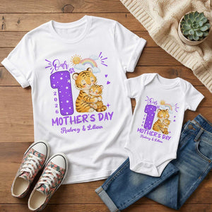 Personalized 1st Mother's Day Animal Mom Baby T-shirt Baby Bodysuit Matching Outfit with Names and Year Mother's Day Gift for Baby Mom
