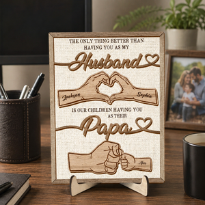 Personalized Dad Wooden Plaque, Custom Kid's Name Wooden Sign, Fist Bump Husband Wood Sign, Father's Day Gift For Dad, Husband, Him