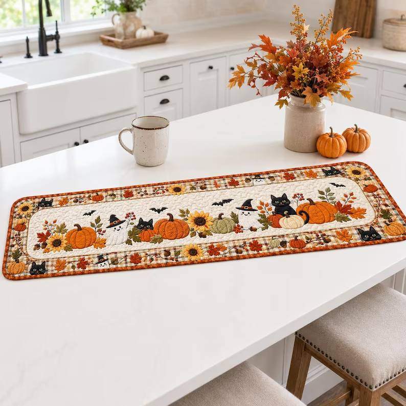Quilted Halloween Table Runner, Ghost Pumpkin Fall Home Decor, Housewarming Gift for Black Cat Lover fc66b8e6-b795-40d9-bda4-09940ec44d0f-tyh-1-.jpg