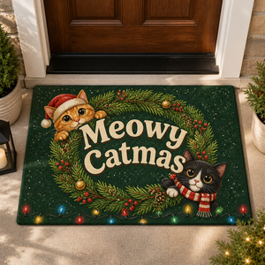 Meowy Catmas Holiday Cats Doormat – Wreath Edition - Doormat fc7ae000-23d6-4515-8229-dfd80ab4186e.png