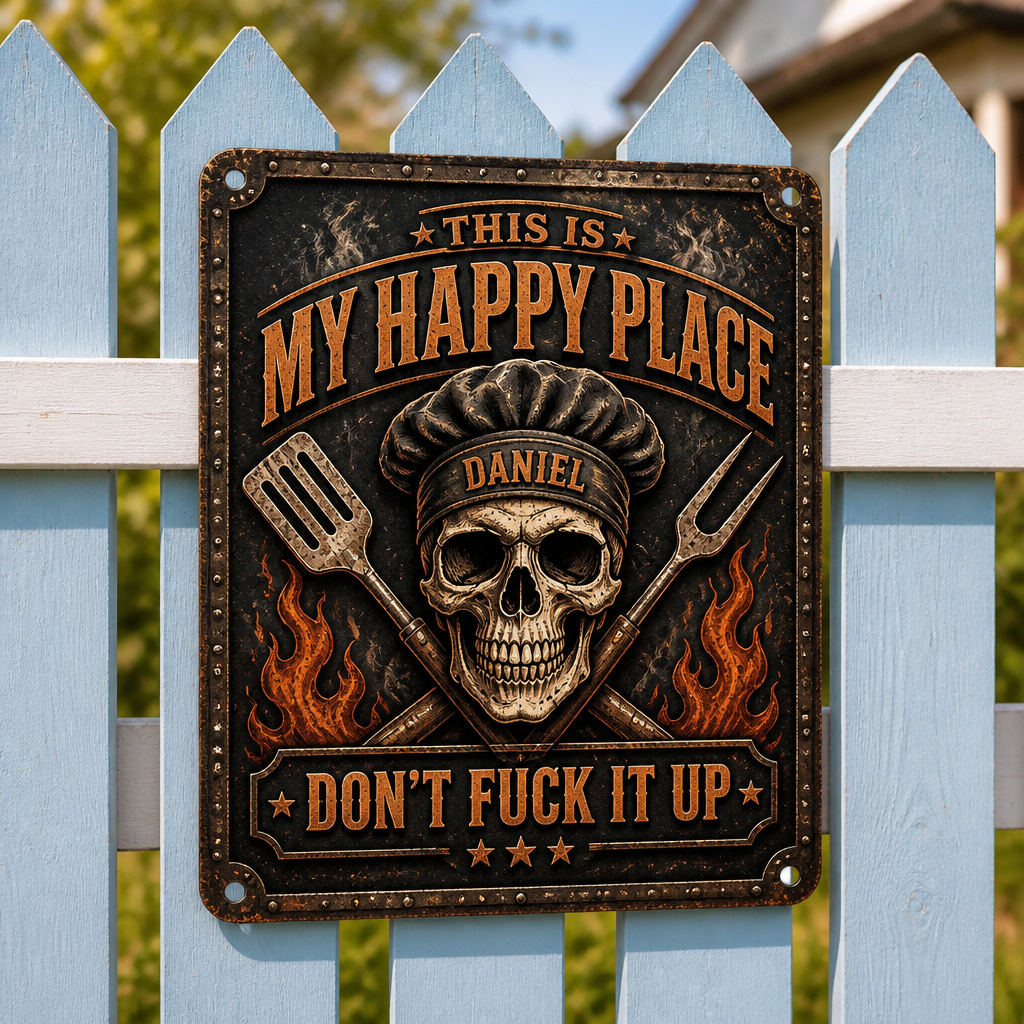 Grill Master Happy Place Metal Sign — Name Personalized - Personalized Metal Sign fca98b36-5900-4e8f-8456-1f91bca1f6a8.png