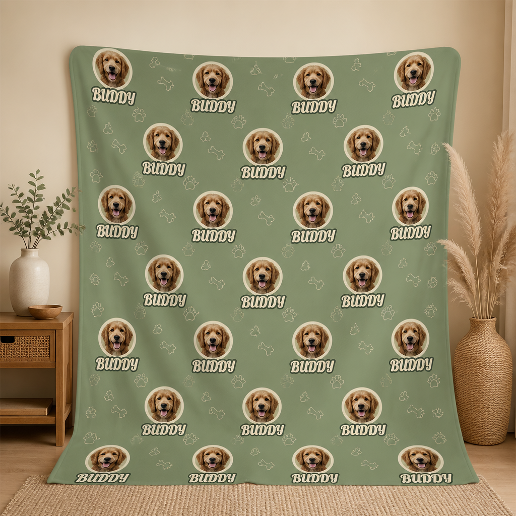 Custom Pet Face + Name Repeat Blanket (Circle Badge Bones Pattern) - Personalized Blanket fcb8f4ba-f469-4530-a307-b6a52b9ff4be.png