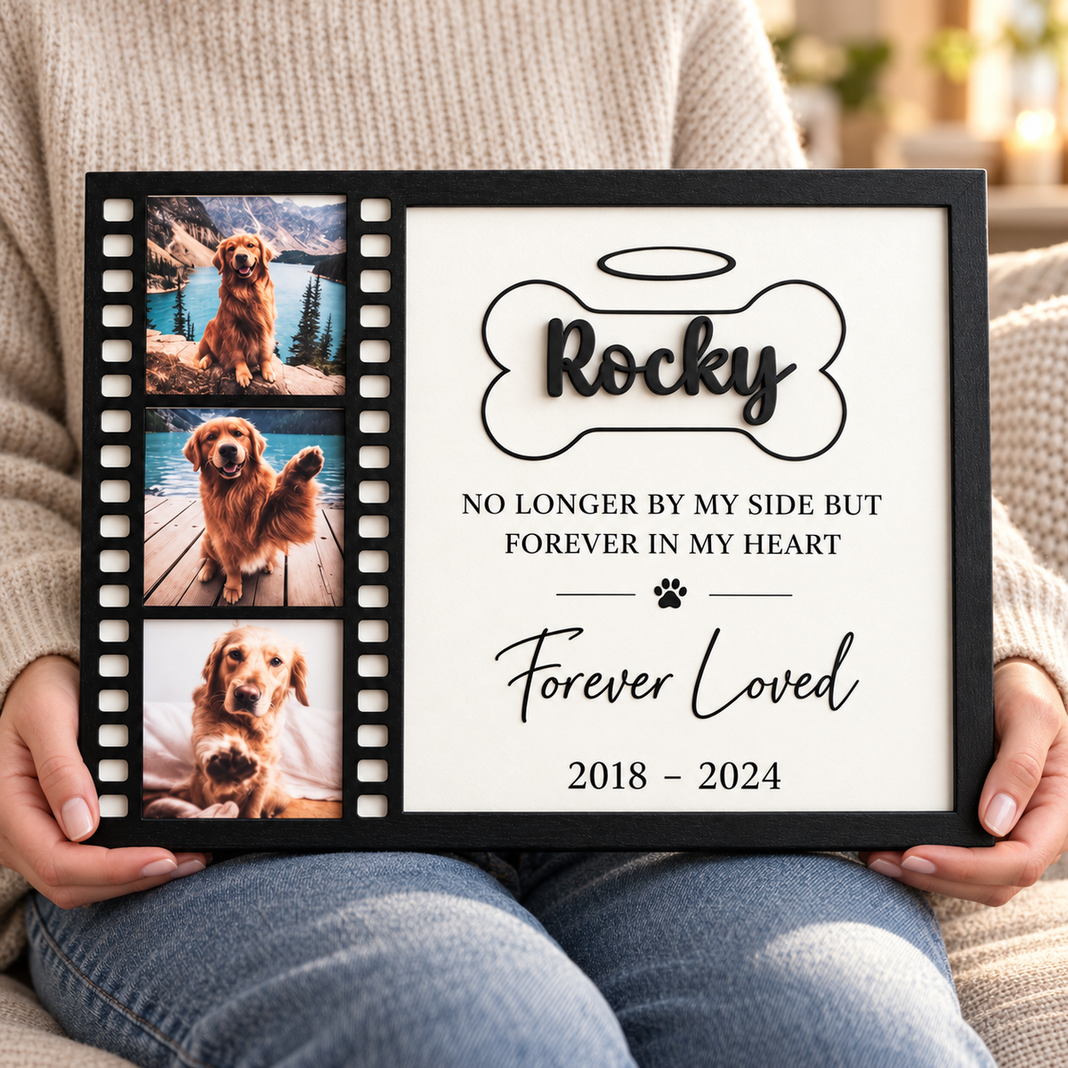 Personalized Dog Memorial Photo Frame, Custom Filmstrip 3 Photo Collage with Name and Dates, Pet Loss Keepsake, Dog Sympathy Gift fcdf749d-4e3c-42d7-910a-073e9b111a5c-Handheld-Golden-Retriever-Memorial-Frame-2.png