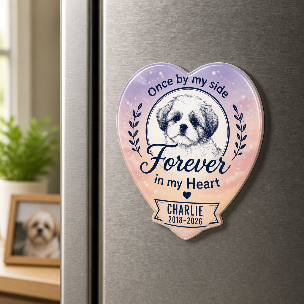 Heart Pet Memorial Fridge Magnet – Once by My Side - Personalized Custom Shape Fridge Magnet fce7bcc9-0343-4b40-89f5-7501658082dc.jpg
