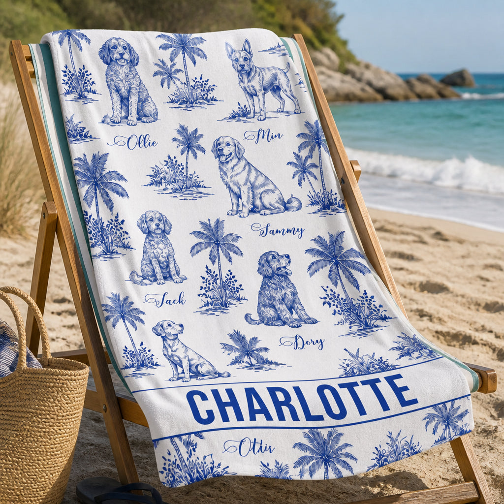Coastal Toile Pet Names Beach Towel - Personalized Beach Towel fcf62fc5-e8b5-446b-9a79-344157fdf3e2.jpg