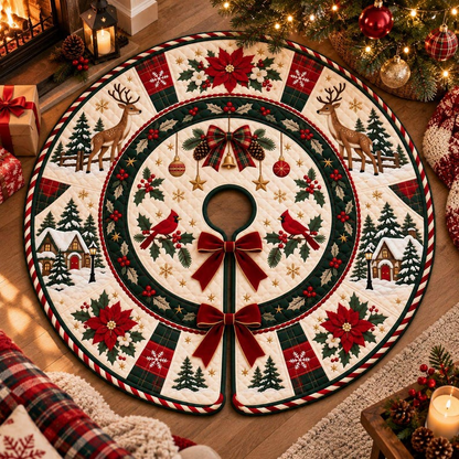 Quilted Christmas Tree Skirt, Reindeer Cardinal Tree Skirt, Poinsettia Winter Decor, Red Green Plaid Rustic Holiday Tree Mat fcf6523c-706a-4534-8b66-4ff2b7eeab21-r2.png