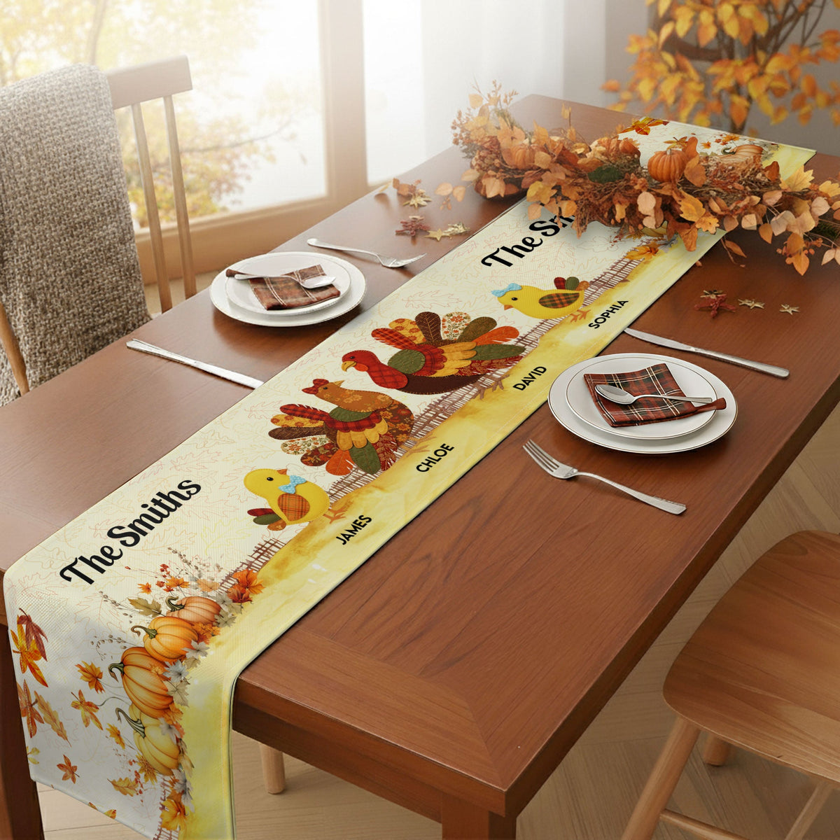 Thankful Goose Turkey Autumn Leaves Cozy Fall Decor - Personalized Table Runner fd0395a0-c09c-4776-bbbf-124e0d1bbc61-2.jpg