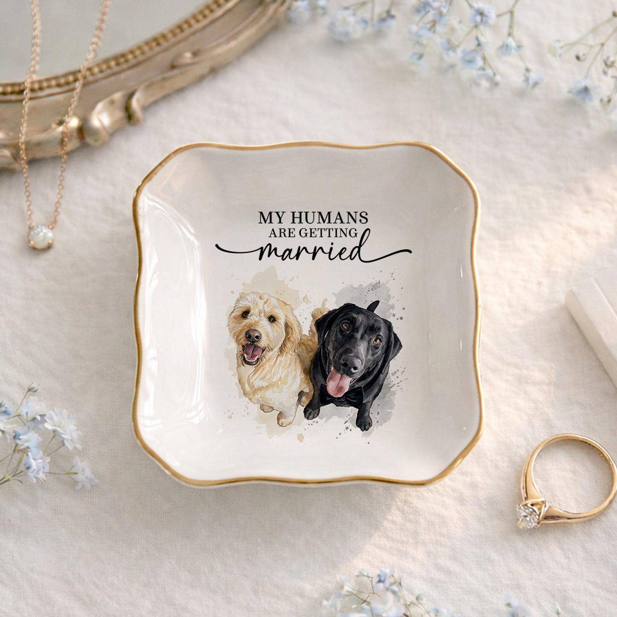 Dog Wedding Ring Dish My Humans Are Getting Married | Engagement Gift Ring Holder Ceramic Jewelry Dish Gold Rim fd0746be-971d-4ab4-a29d-792a5f6797c5-4.jpg