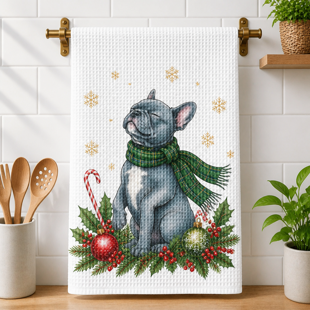 Festive Frenchie Holiday Kitchen Towel - Personalized Kitchen Towel fd0929e2-1cba-4f5d-9718-bb7fb875ad2e.png