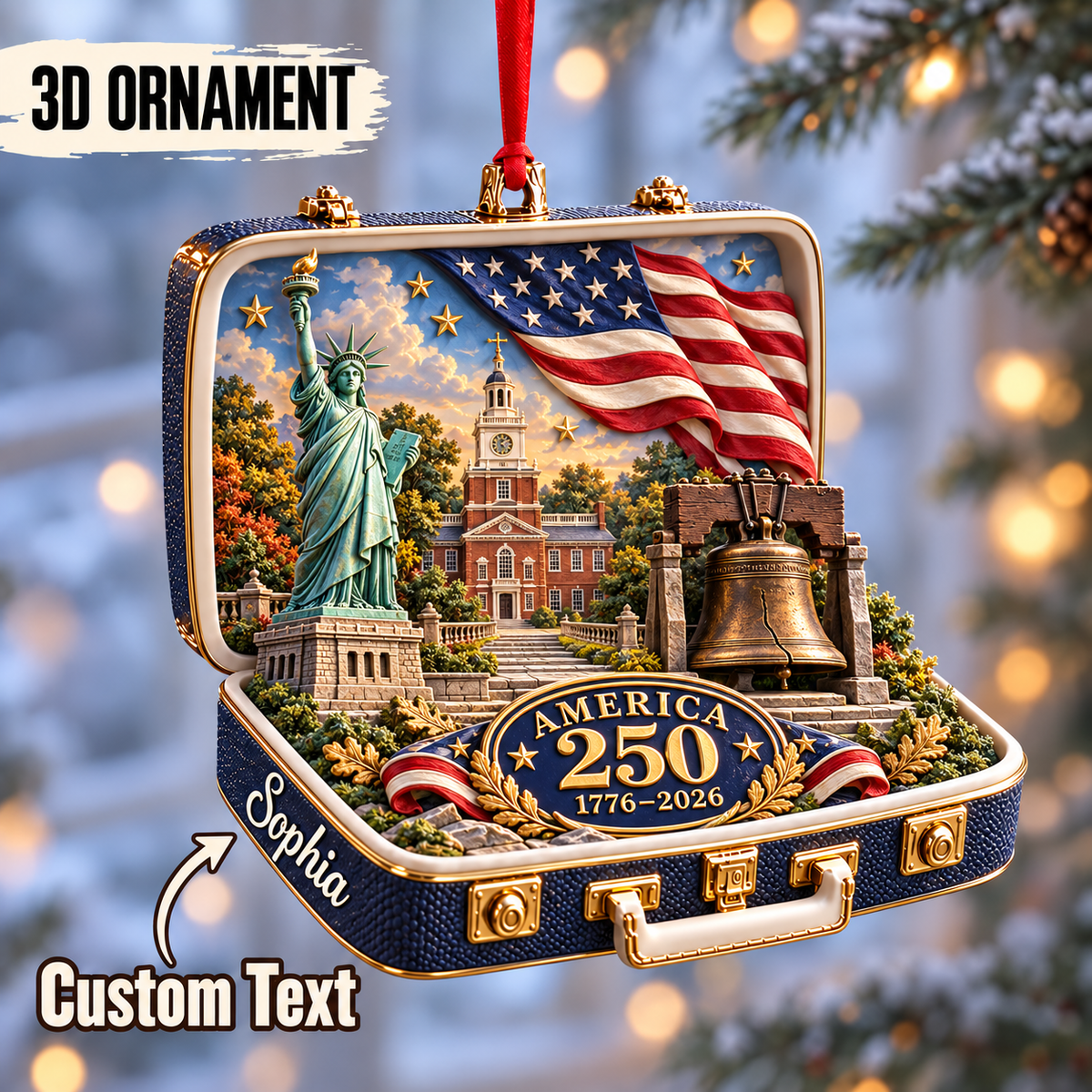Personalized America 250th Anniversary 3D Suitcase Christmas Ornament – 1776–2026 USA Keepsake & Patriotic Gift fd111f57-1dbf-4c1c-afa2-b511ca19714f-Patriotic-250th-Anniversary-Suitcase-Ornament.png