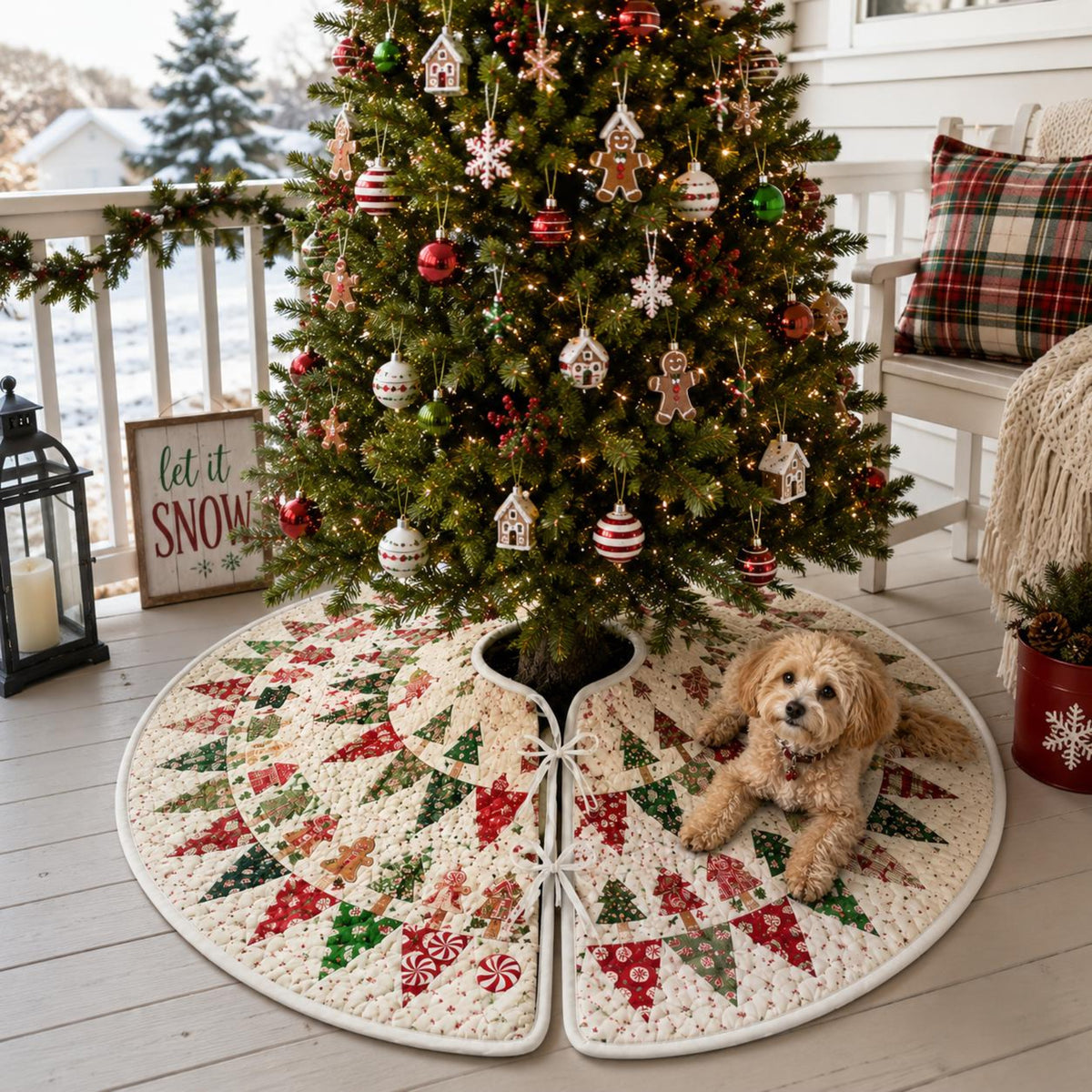 Gingerbread Christmas Tree Skirt, Red & Green Patchwork Holiday Tree Decor fd2d251e-f080-4d9f-b147-c2a2f25e9a9f-2.jpg