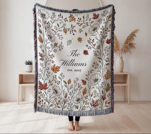 Personalized Fall Woven Blanket, Custom Family Name Throw, Autumn Wedding Gift for Couple, Cotton Anniversary Gift, Bridal Shower Decor fd4c61e5-d1bb-4510-97ff-b69d7f697278-rtrewew.jpg