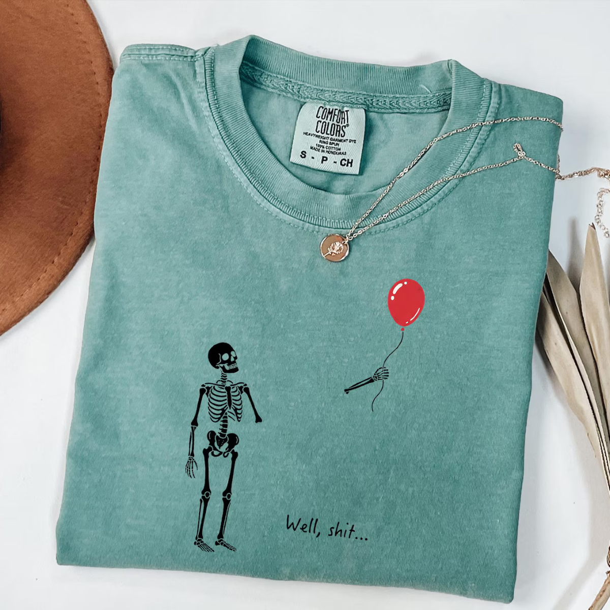 Comfort Colors Skeleton Lost Balloon, Well Shit Funny Skeleton Tee, Dark Humor Halloween T-Shirt fd94788a-b7b9-462f-a3e9-455af3d674b7-7.png