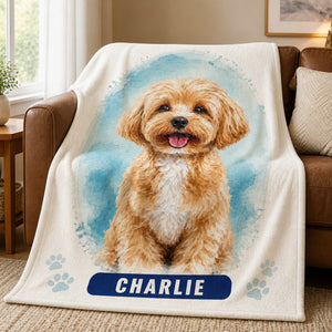 Custom Watercolor Pet Portrait Blanket — Name + Photo - Personalized Blanket fdcbb492-0179-4e1e-8edf-e421056a676b.jpg
