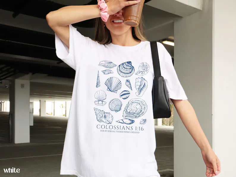 Seashell Bible Verse Shirt, Ocean Life Coastal Aesthetic, Women Faith Apparel, Comfort Colors Oversized Beach Tee, Baptism Teen Girl Gift fdd92929-f970-4926-879f-023840be00ad-ghfh-1-.webp
