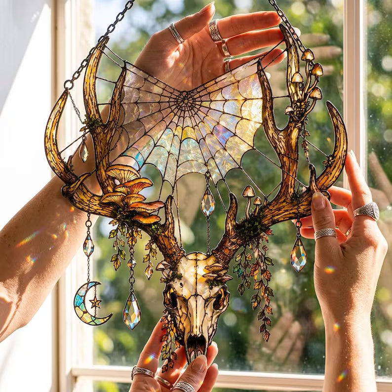 Deer Skull Acrylic Suncatcher, Gothic Faux Stained Glass Window Hanging, Woodland Witch Decor fdef48d1-4758-4dff-85ac-f9b7990da72b-rtshtf5-2-.jpg