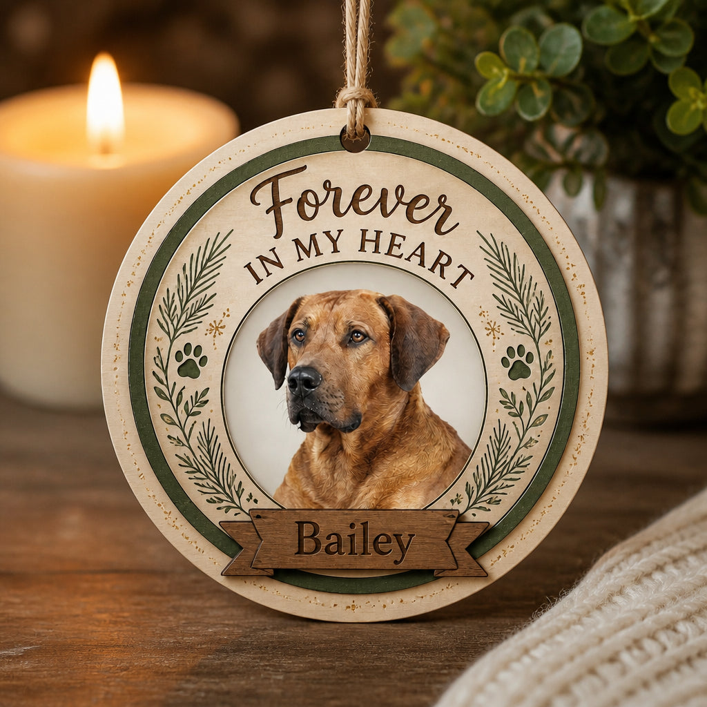 Pet Memorial Wood Ornament — Forever In My Heart (Photo + Name) - Personalized 3-Layered Wood Ornament fe0ab797-7e44-4e64-b733-a5beef82ce24.jpg