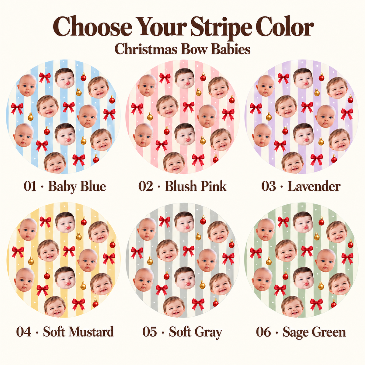 Personalized Christmas Photo Mug, Custom Baby Face Coffee Cup with Red Bows and Green Stripes, Holiday Gift for Mom and Grandma fe347b13-bd62-450c-84f5-6f5adc03374b-Christmas-Bow-Babies-Stripe-Color-Guide.png