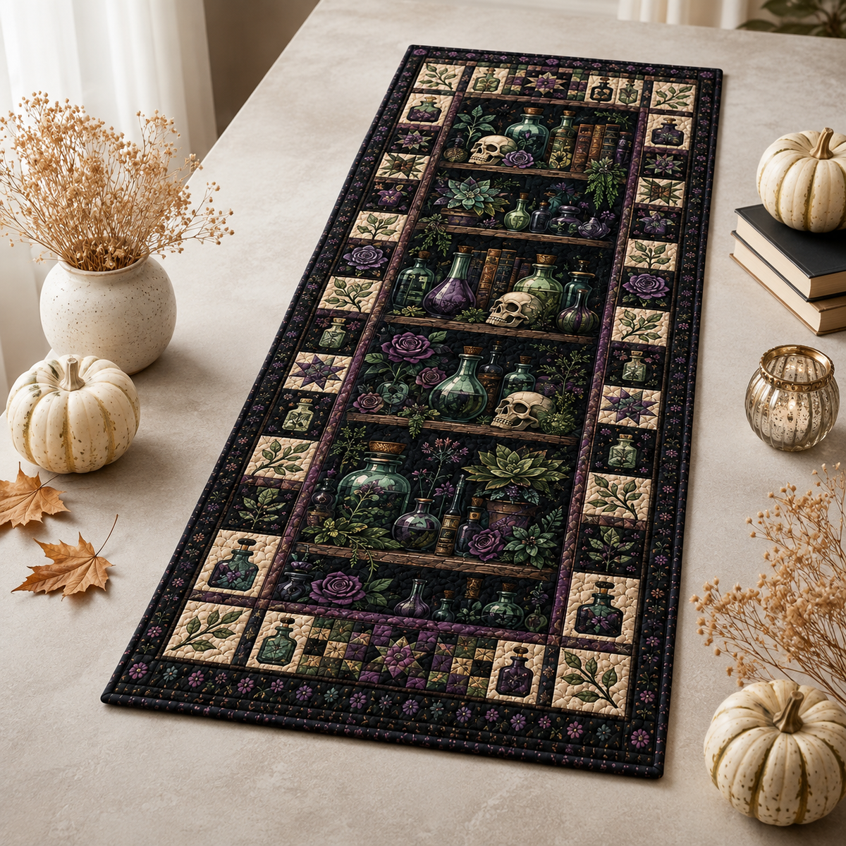 Witchy Apothecary Quilted Table Runner, Potion Bottles & Skulls Gothic Halloween Table Decor, Dark Botanical Kitchen Decor fe695971-76c6-4d86-aa63-dddb99c4f79d-Image-Aug-13-2026-02_53_32-PM-4-.png