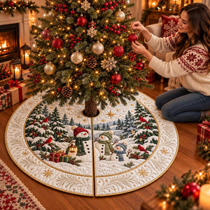 Snowman Family Christmas Tree Skirt, Winter Cardinal Holiday Decor fe82d040-cdc1-4eb0-ac9b-f99d215ad8e6-3.jpg