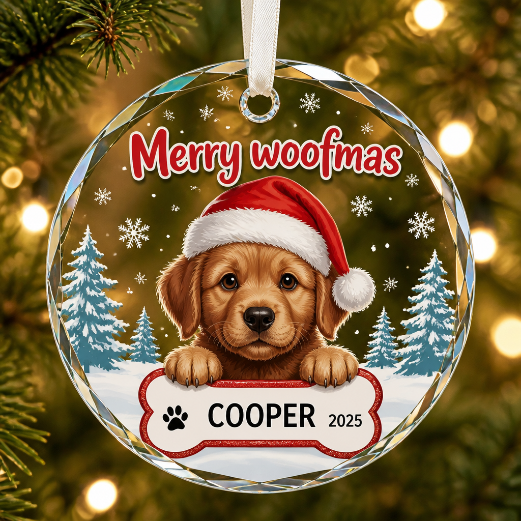 Merry Woofmas Personalized Dog Name & Year Crystal Ornament - Personalized Crystal Ornament fe98c487-83bc-448d-95e4-9cd3f418ea94.png