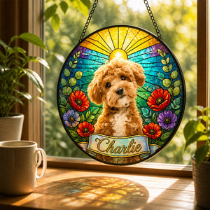 Custom Pet Photo Stained-Glass Suncatcher – Floral Sunrise - Personalized Suncatcher Stained Glass feb845ad-5c16-4447-a29c-5837317263eb.jpg