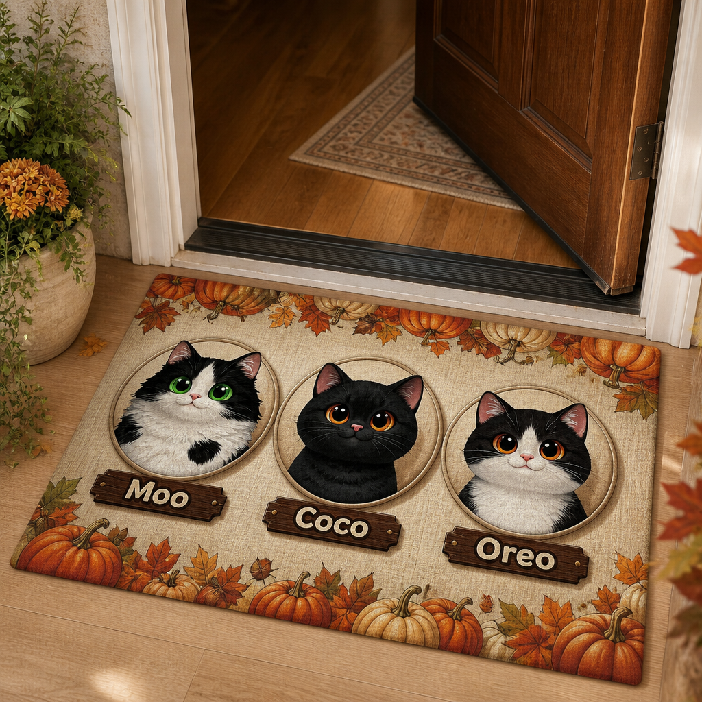 Autumn Pumpkin Patch Cat Portrait Doormat (3 Pets) - Personalized Doormat febb5919-e1be-48b3-953b-c51dea92af0e.png