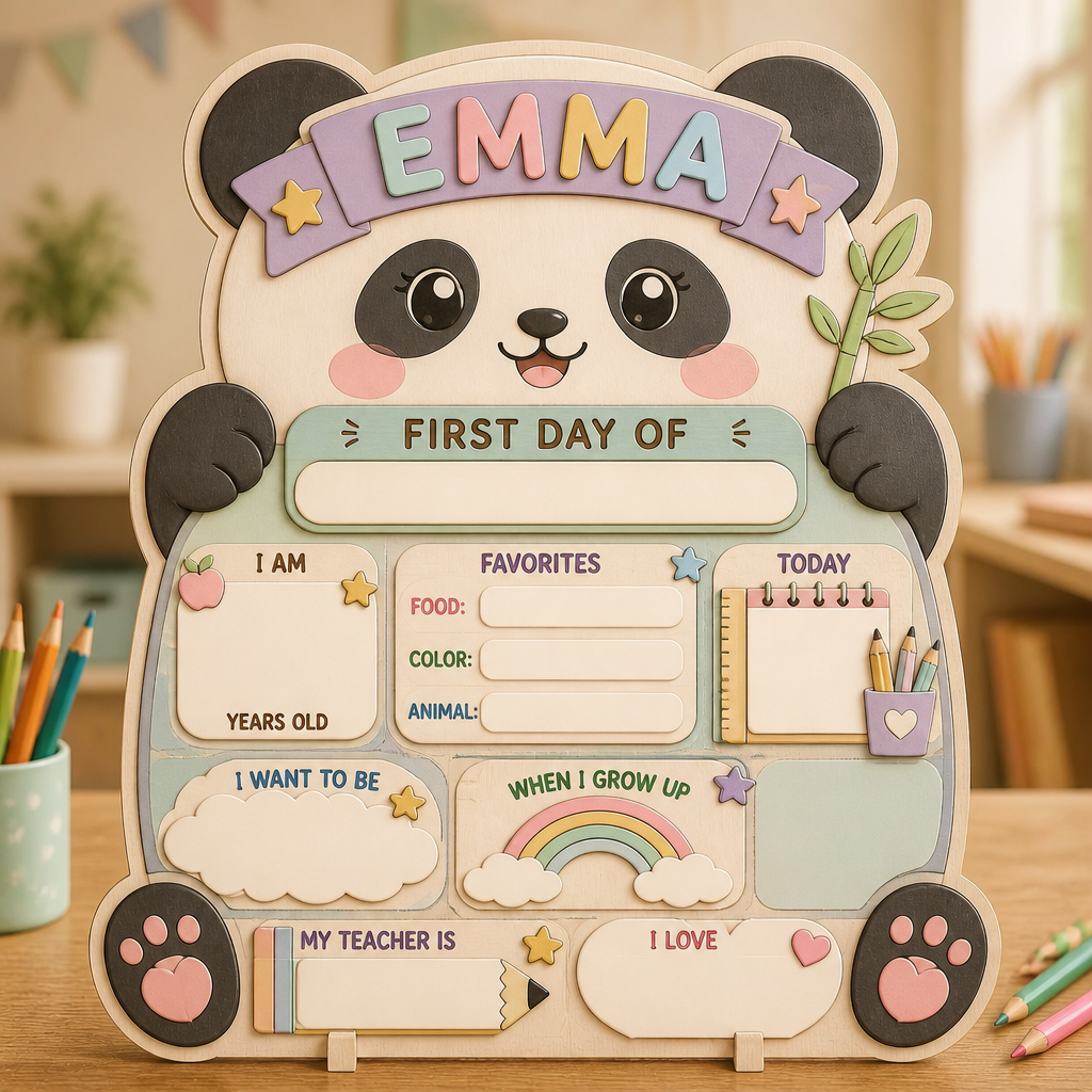 Kawaii Panda First Day Of School Standing Board — Personalized Name - Personalized Wooden custom shape Standing 2 layer (5mm) fec15dd3-3255-4107-85eb-e699344a1a7d.png