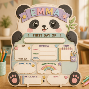 Kawaii Panda First Day Of School Standing Board — Personalized Name - Personalized Wooden custom shape Standing 2 layer (5mm) fec15dd3-3255-4107-85eb-e699344a1a7d.png