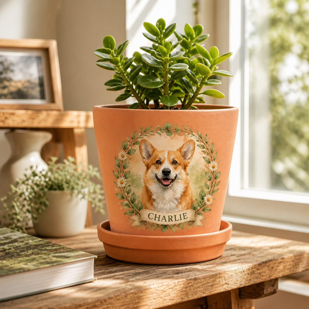 Custom Pet Portrait Planter – Watercolor Wreath + Name - Personalized Plant Pot & Vase fec3fe71-e964-4cfe-bd84-9f53698f25c9.jpg