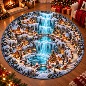 Frozen Waterfall Village 3D Illusion Round Rug, Snowy Christmas Floor Mat, Winter Wonderland Area Carpet, Holiday Living Room Decor fed145df-b7c3-4d04-9237-f2146b6ae611-dcefd9b0-3ec3-471d-9e79-1892647f6e49.png