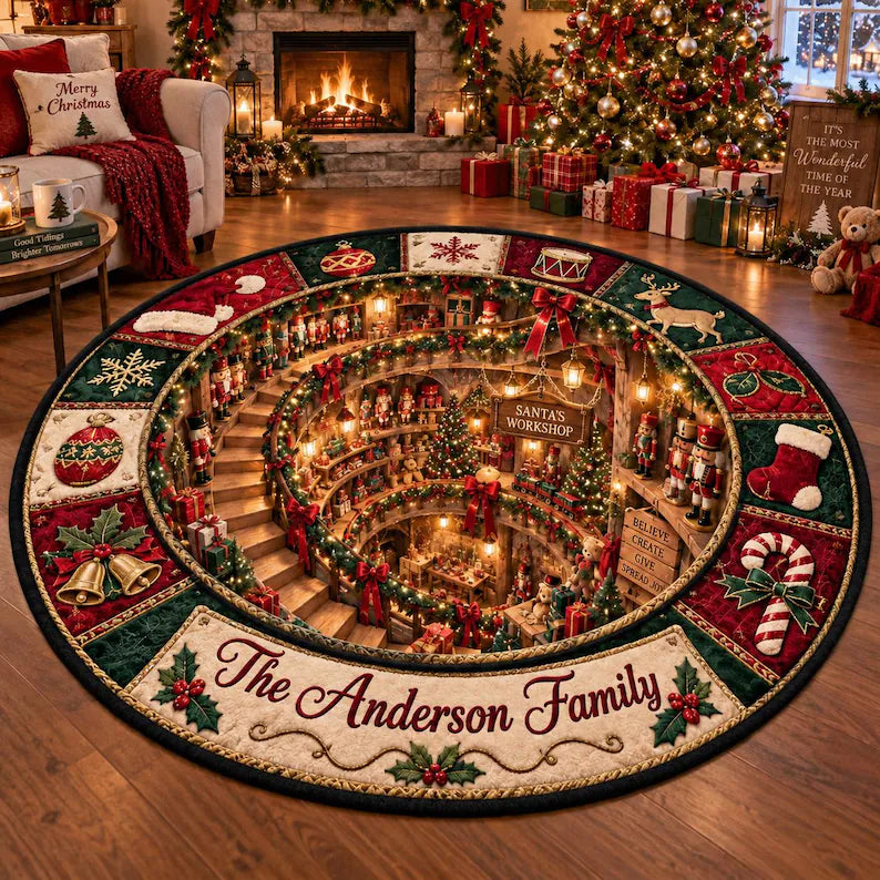 Personalized 3D Christmas Illusion Round Rug Custom Family Name Holiday Floor Mat Santa Workshop Winter Wonderland Village Carpet Decor fedb42ee-3f91-4d7b-91d6-129232276379-gfhf-3-.webp