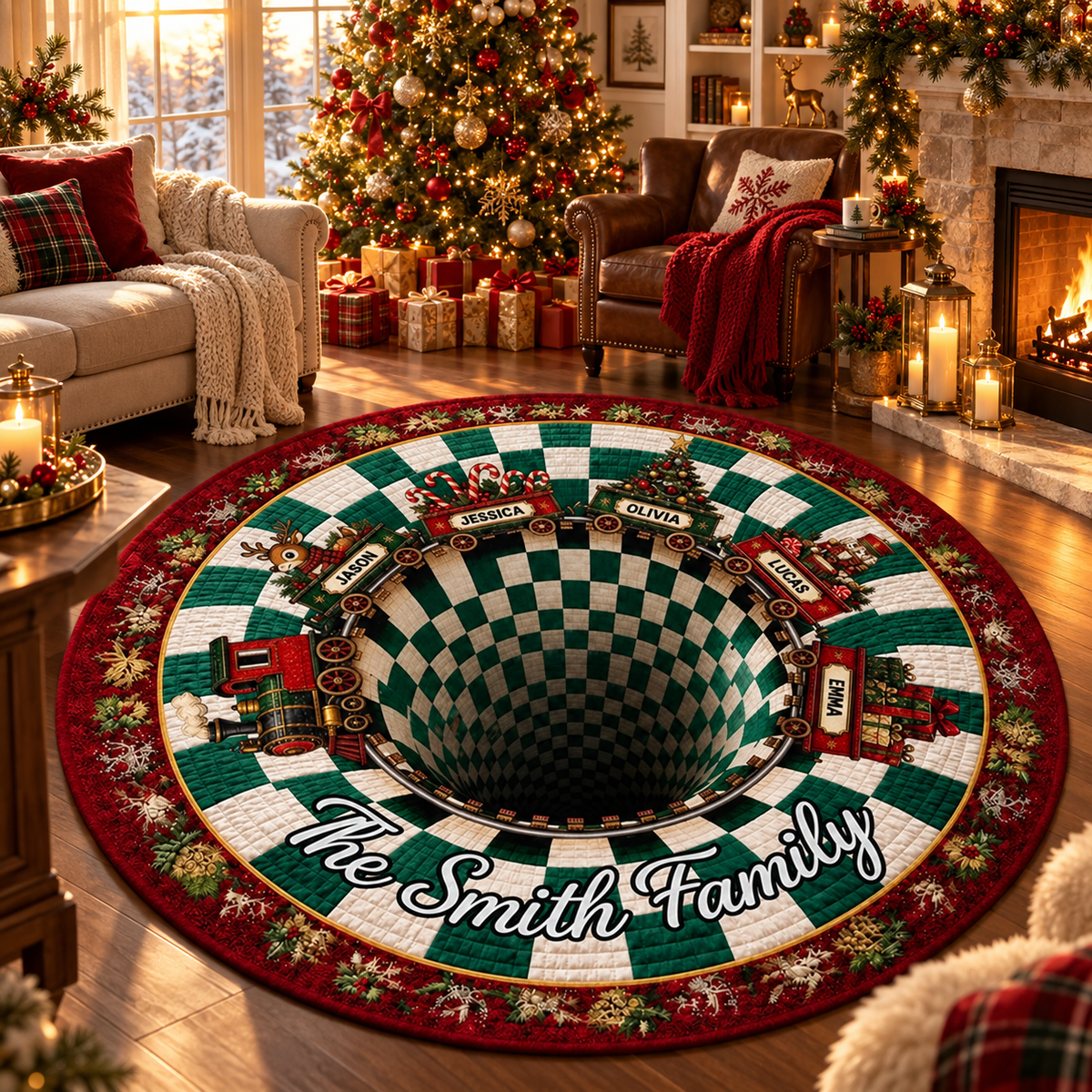 Personalized Family Name Christmas Round Rug, Custom Holiday Train Floor Mat, Festive Home Decor fefef43d-2086-45ae-8ab3-9e1497ce448d-b46deaf1-16ec-4ec0-9053-4338e5cfdb58.png