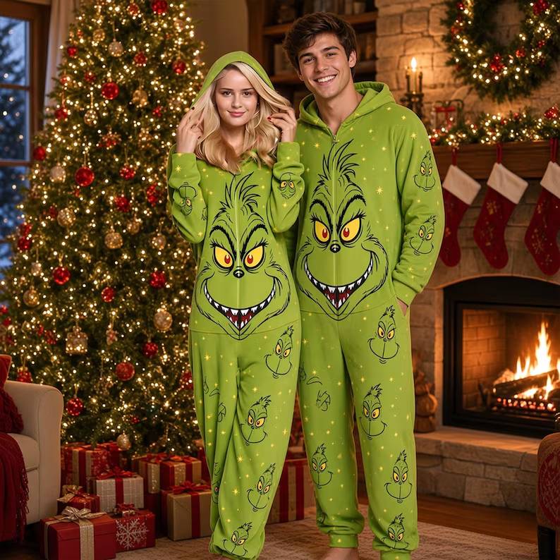Family Matching Christmas Pajamas, Hooded Fleece Onesie, Green One Piece Pajamas, Holiday Family Matching Sleepwear, Cute Christmas Gift ff1b0404-0f67-48aa-b648-47141cf3bcdc-dfdffdffggf-2-.jpg