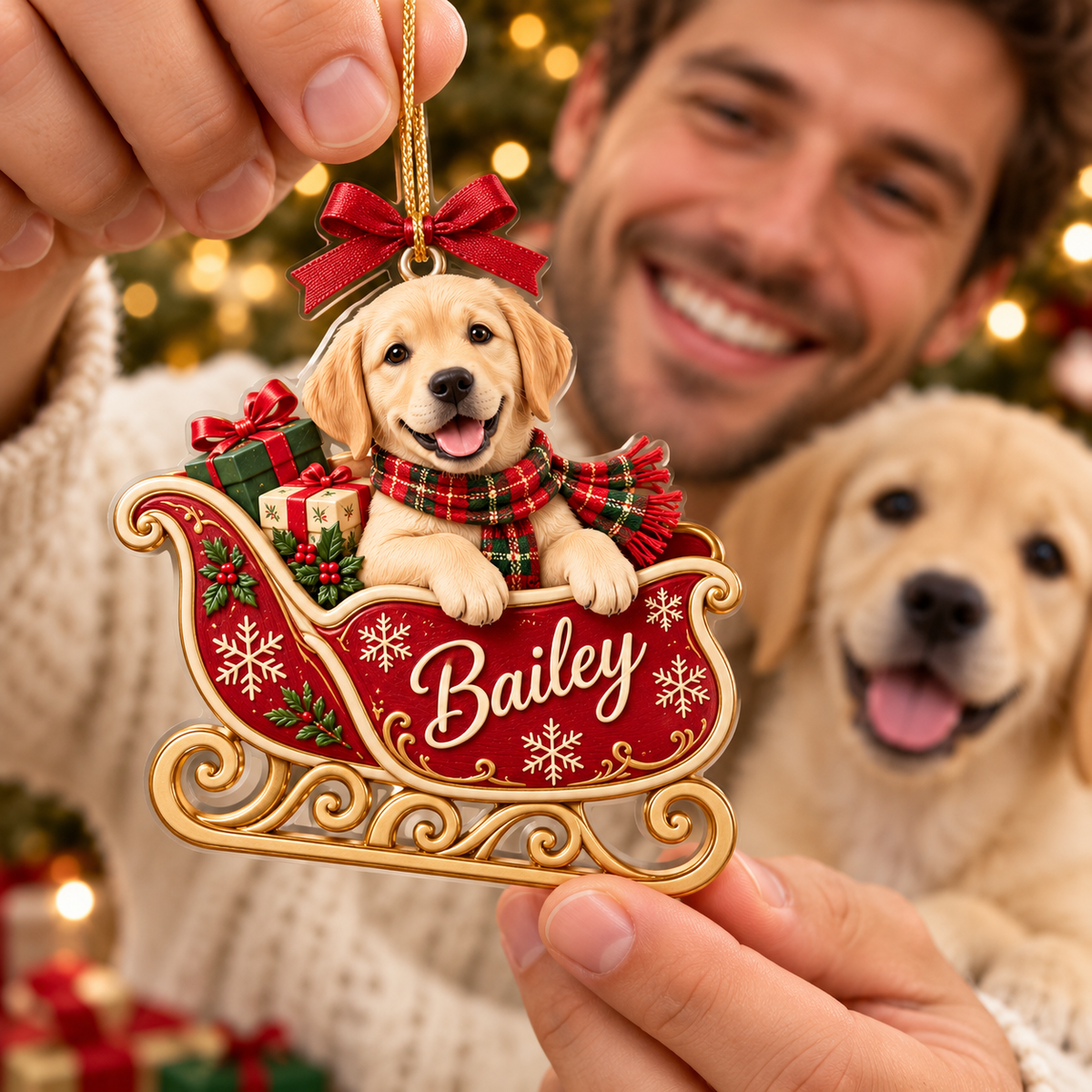 Personalized Dog Christmas Ornament – Custom Pet Photo & Name, 3D Relief Santa Sleigh Ornament, Christmas Gift for Dog Lovers ff3733cf-575f-412d-a3de-4b154a51edb1-Bailey-Puppy-Christmas-Ornament-Gift-2.png