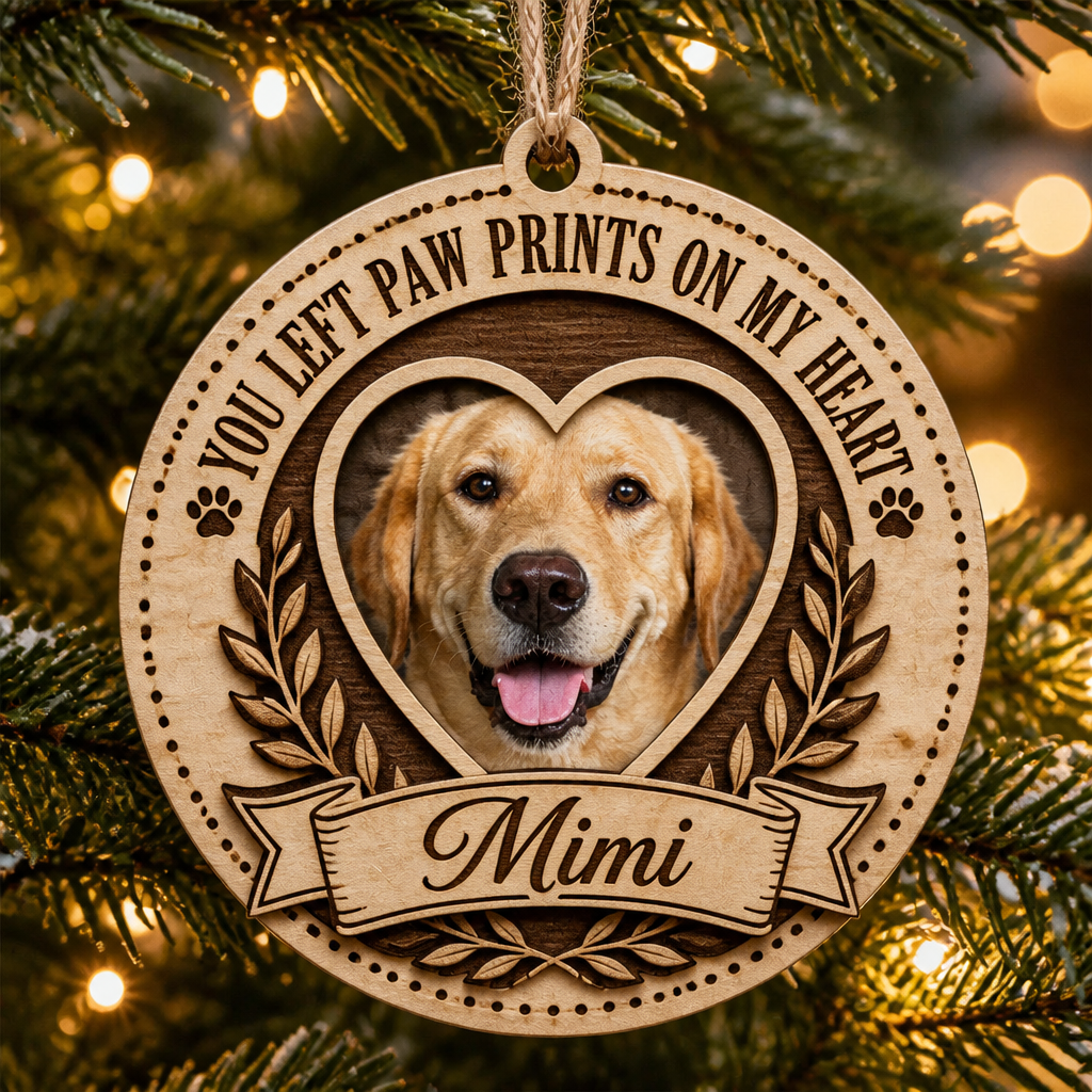 You Left Paw Prints On My Heart — Photo + Name Pet Memorial 3‑Layer Wood Ornament - Personalized 3-Layered Wood Ornament ff491366-1d22-4e8a-9308-d168a5bb6175.png