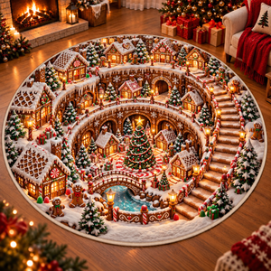 Gingerbread Village 3D Illusion Round Rug, Candy Cane Christmas Floor Mat, Winter Wonderland Area Carpet, Festive Holiday Home Decor ff81a32c-068d-4e93-b8bc-70e150eda8d4-Gingerbread-Wonderland-Spiral-Christmas-Rug.png