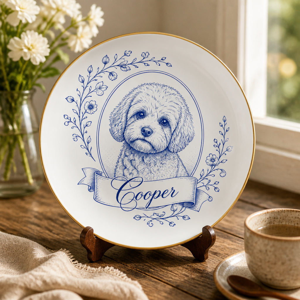 Custom Pet Portrait Floral Name Ceramic Plate - Personalized Personalized Ceramic Plate ffcb5130-3f6e-40e4-aaa2-42a46ab18252.jpg
