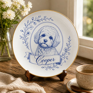 Custom Pet Portrait Floral Name Ceramic Plate - Personalized Personalized Ceramic Plate ffcb5130-3f6e-40e4-aaa2-42a46ab18252.jpg