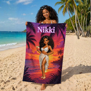 Personalized Beach Towel Women Custom Name, Hot Girl Summer Gift, Bachelorette Girls Trip Towel.