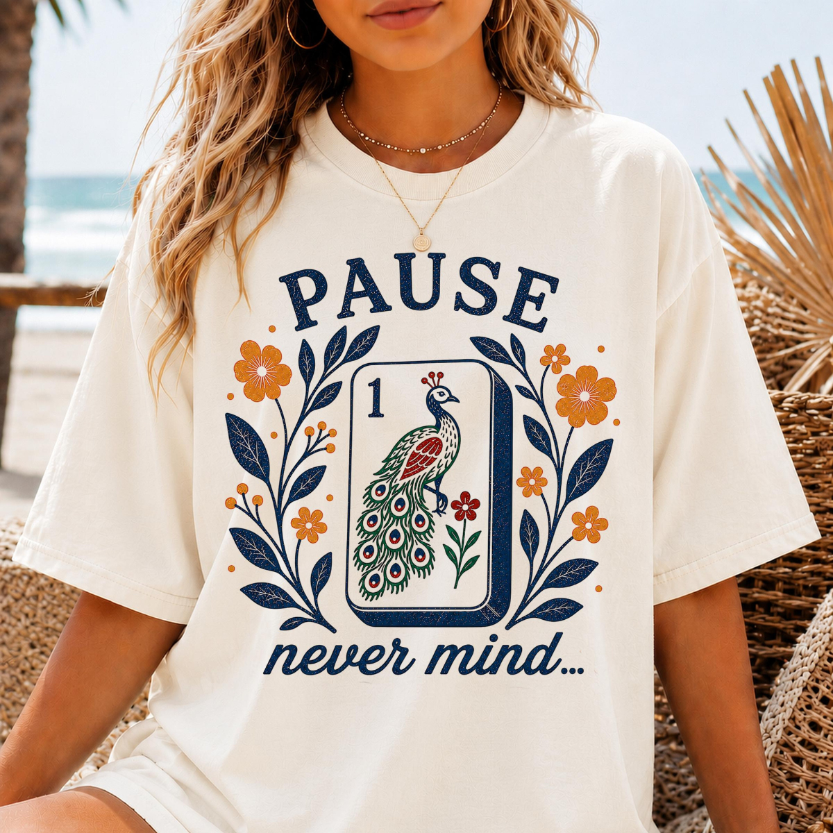 Pause Nevermind, Funny Mahjong Shirt, Peacock Mahjong Tee, Comfort Colors Graphic T-Shirt, Mahjong Player, Retro Floral, Mahj, Yellow Blue ffe06868-ae40-4db3-b576-f8b81b980581-4.png