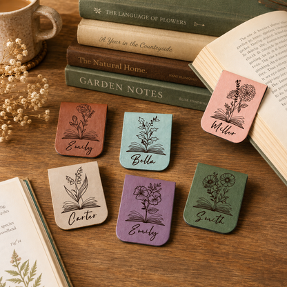 Personalized Leather Magnetic Bookmark, Engraved Birth Flower Book Mark Gifts ffe1e99a-29d5-456c-8c8c-41b24cf47055-banner-1.png