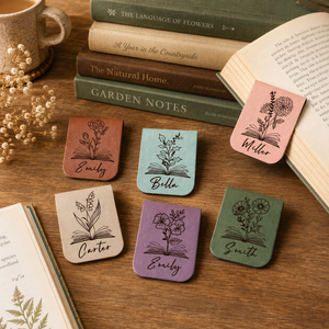 Personalized Leather Magnetic Bookmark, Engraved Birth Flower Book Mark Gifts ffe1e99a-29d5-456c-8c8c-41b24cf47055-banner-1.png