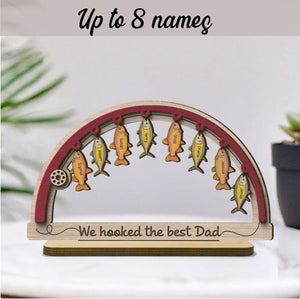We're Hooked The Best Dad Grandpa Fishing Personalized 2-Layer Standing Wooden Plaque, Father's Day Gift For Dad, Gift for Husband
