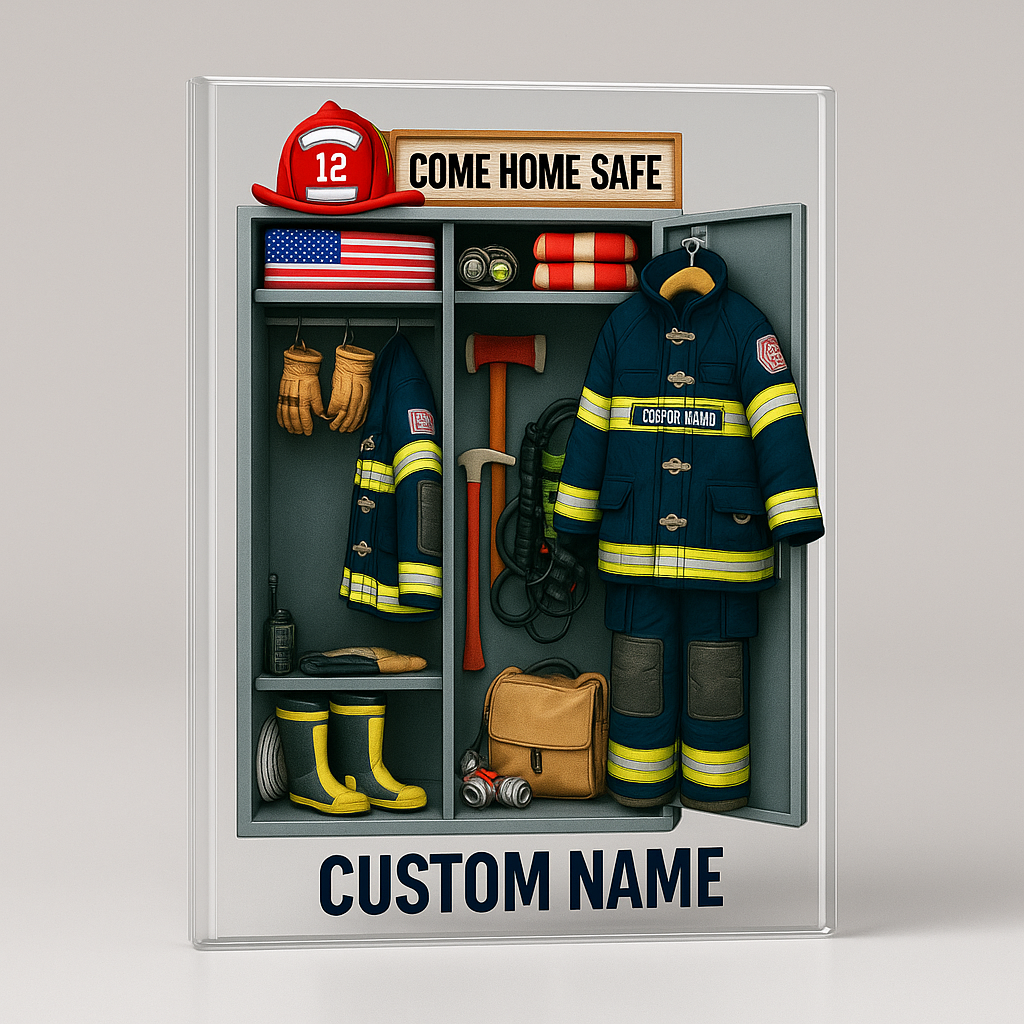 Fire Station Locker Acrylic Keepsake - Personalized Acrylic Plaque - Gifts For Firefighter