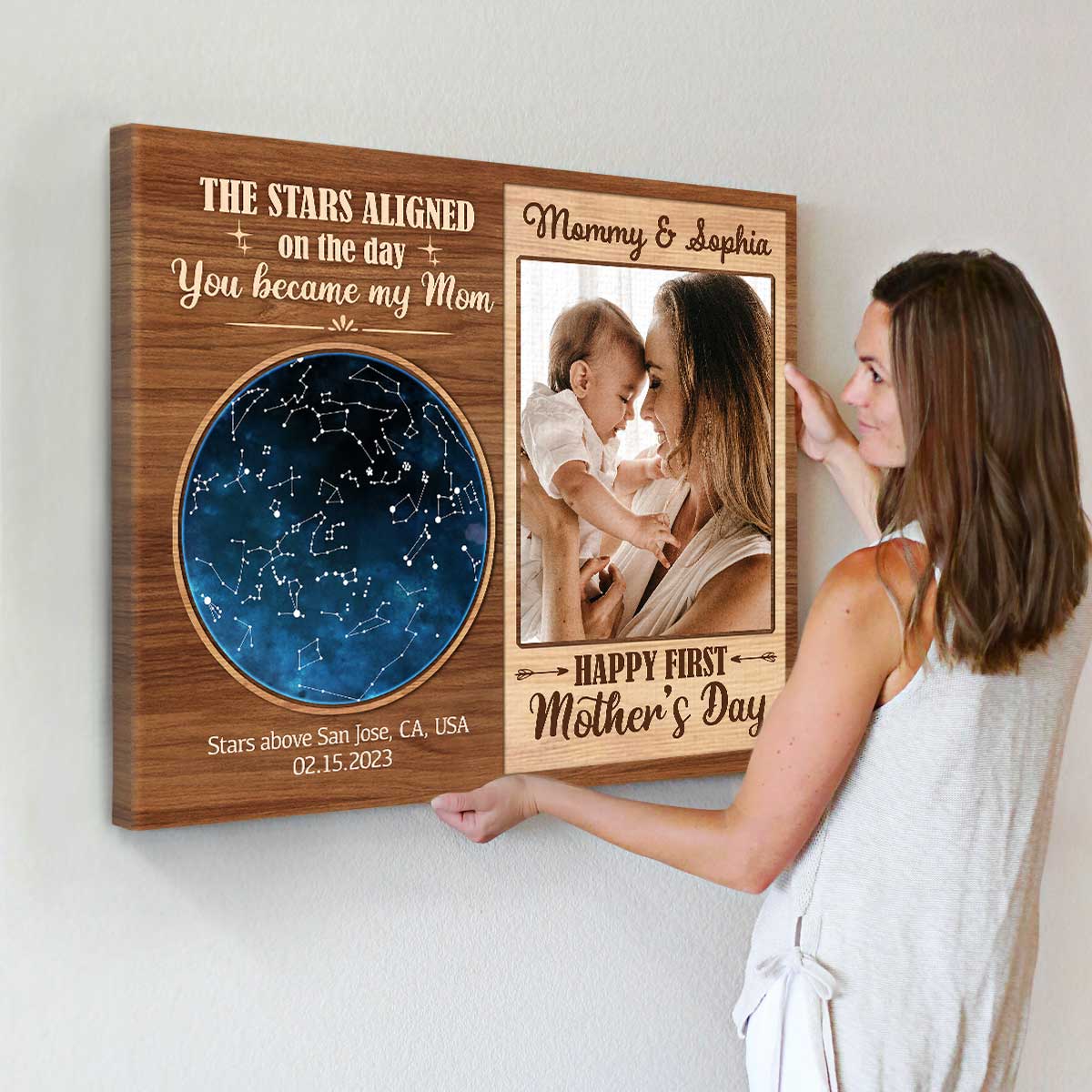 First Mother’s Day Gifts Star Map Print, Customized 1st Mothers Day Gifts For Wife, The Day You Became My Mom