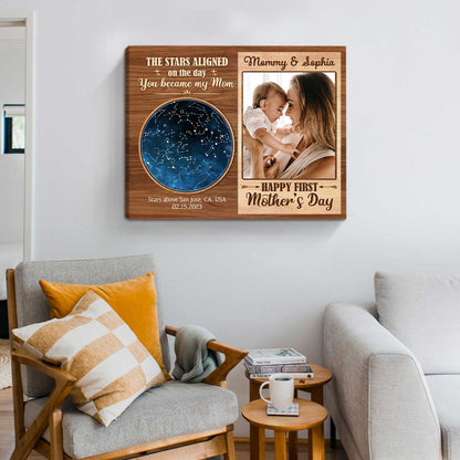 First Mother’s Day Gifts Star Map Print, Customized 1st Mothers Day Gifts For Wife, The Day You Became My Mom