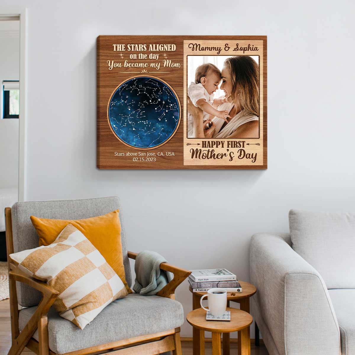 First Mother’s Day Gifts Star Map Print, Customized 1st Mothers Day Gifts For Wife, The Day You Became My Mom